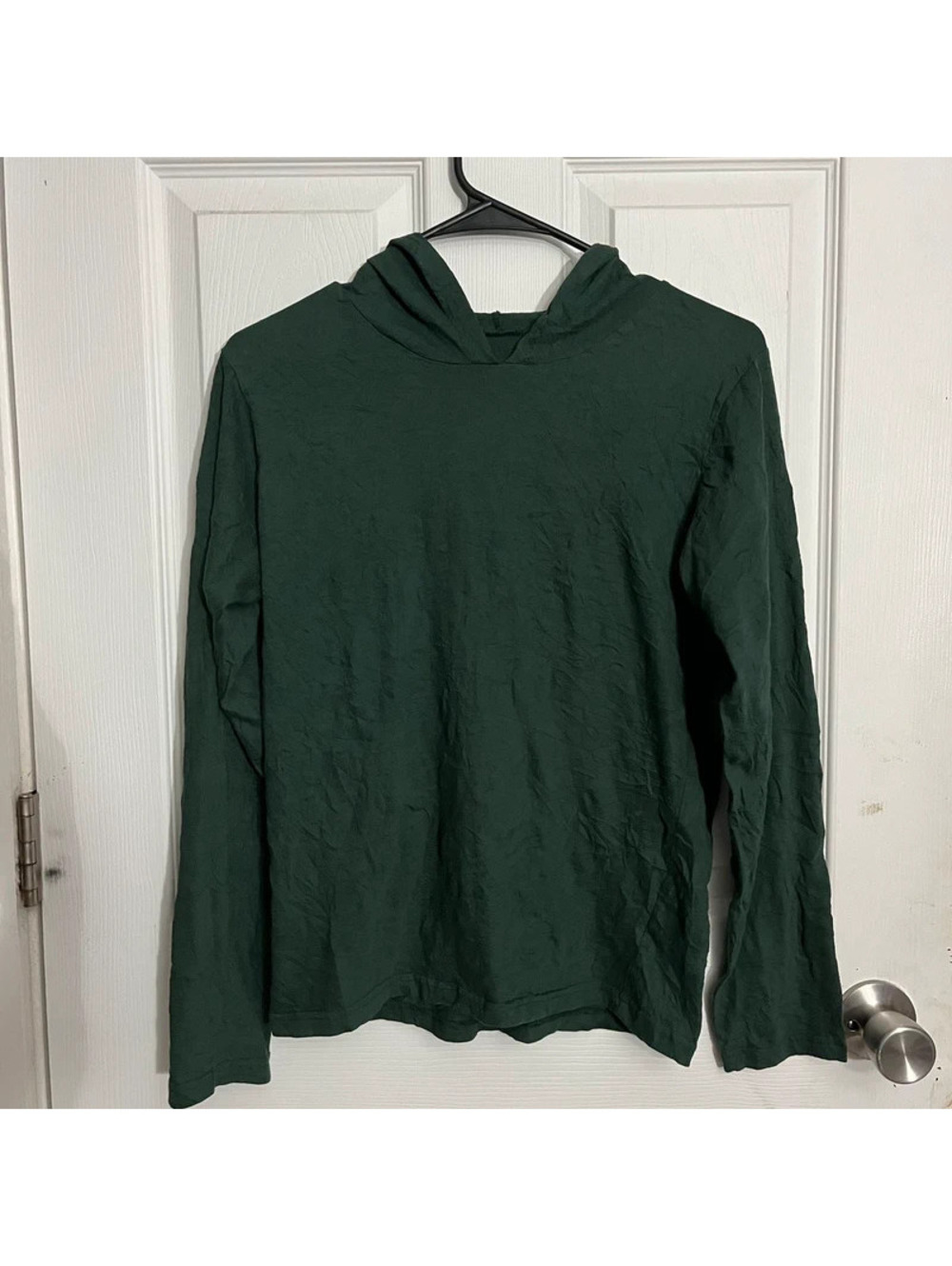 Dark Green Minimalist Hoodie Top M